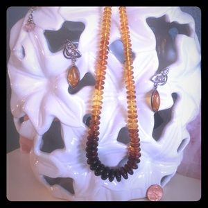 Vintage Celtic Knot Amber necklace earrings J110